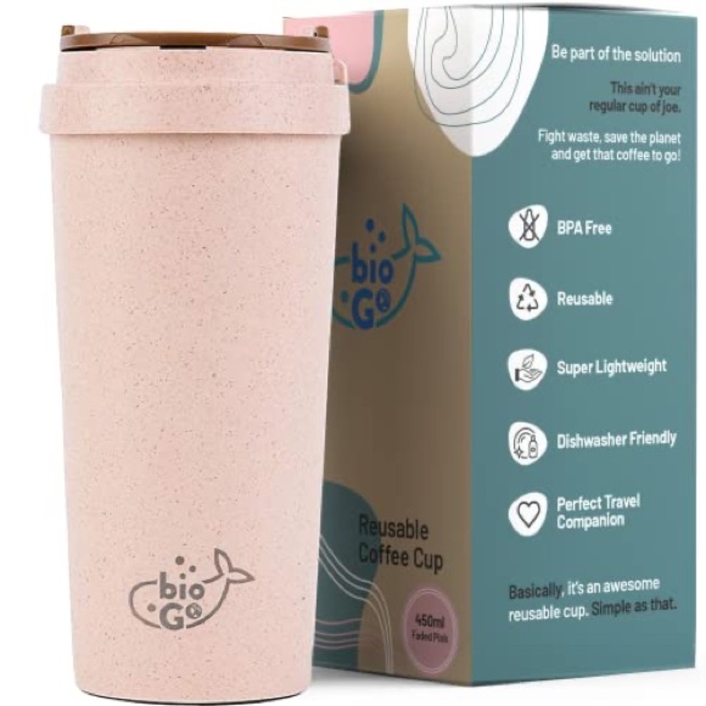 Bio Go 16oz Reusable Pink Rice Husk Tumbler W/Lid